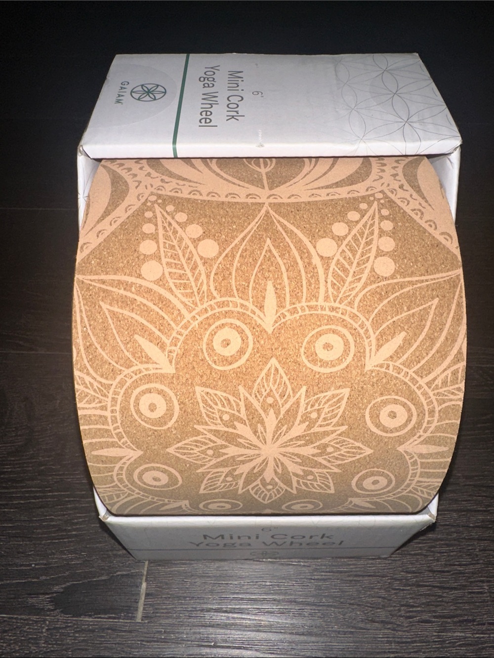 Gaiam Cork 6 Inch Yoga Wheel with Floral Mandala Print